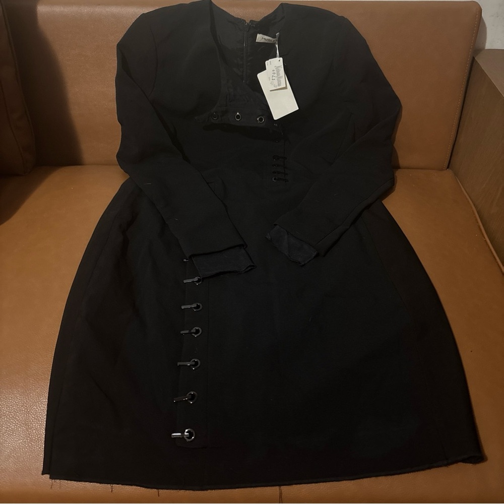 Mugler Black Structured Hook Detail Dress NWT Size 10